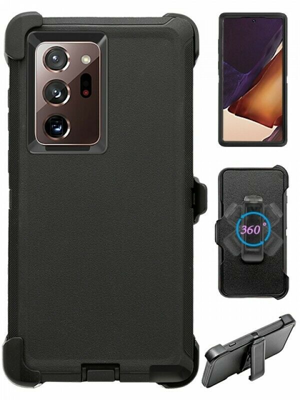 Heavy Duty Armor Robot Case with Clip for Samsung Galaxy Note 20 Ultra (Black Black)